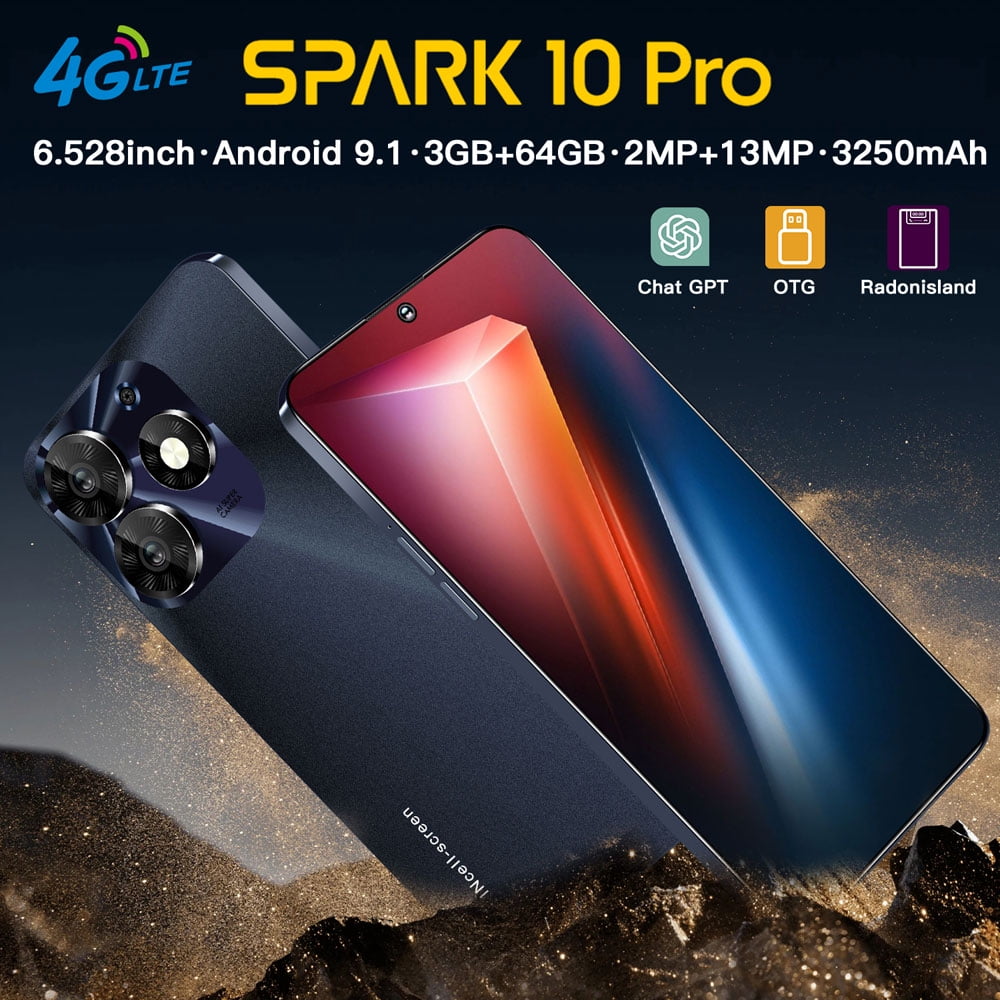 Global Version Unlocked Android Phones, Chycet  6.52" Incell Screen ， Cell Phones 4G Dual Sim Smartphone , 3GB + 64GB ,13MP + 5MP Camera ,  Mobile Phones,T-Mobile ，Spark 10 Pro