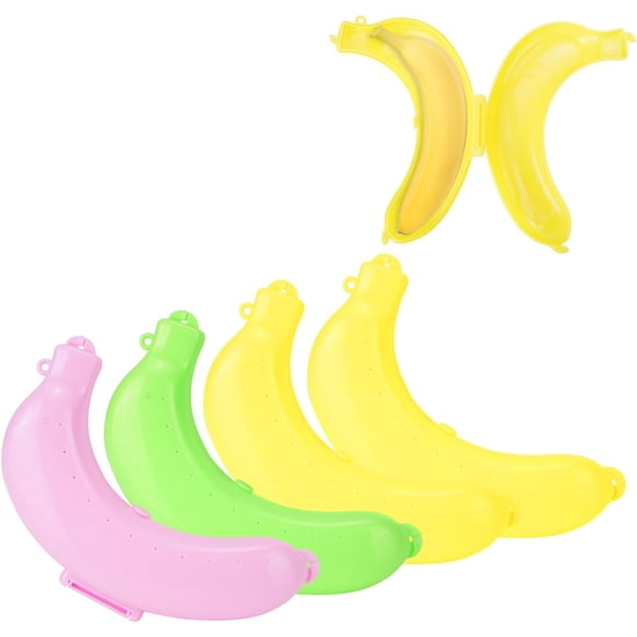 IBEQUEM 4Pcs Banana Case, Reusable Banana Saver BPA-Free, Cute Banana Protector Storage Box Container for Lunch Fruit, Plastic Banana Keeper Holder for Outdoor Travel