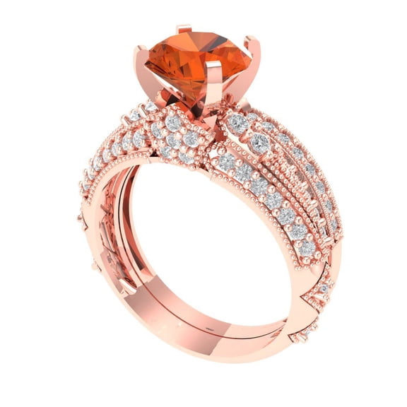 Clara Pucci 18K Rose Gold 2.095 Simulated Red Diamond Engraveable Engagement Ring   Wedding Band Set