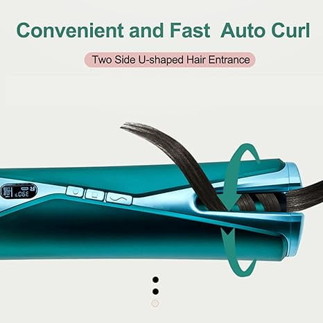 RKXQT Cordless Hair Curler Automatic Curling Iron with LCD Display 5 Temperature & Timer Fast Heating Rechargeable Automatic Hair Curler for Travel (Green)