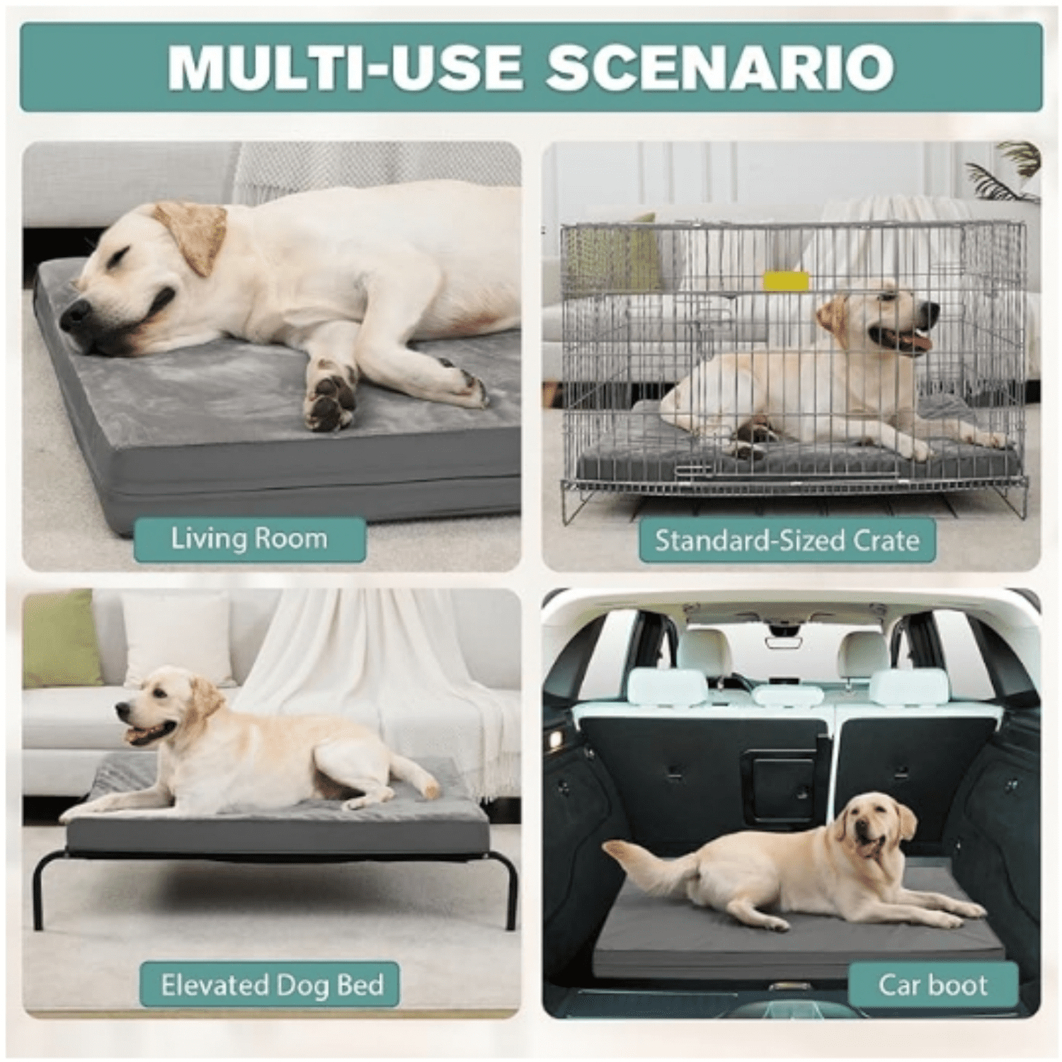 Waterproof XXL Dog Beds Large Sized Dog Outdoor Washable Crate Pad 48 Inch Jumbo XXLarge Orthopedic Foam Pet Bed With Removable Cover Reversible Durable Anti-Slip Kennel Pad 47"X29" Gray