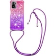thumbnail image 3 of Xiaomi Redmi Note 10 4G (Not 5G) Cute Case with Strap Crossbody Gradient Quicksand Bling Sparkle Flowing Liquid Floating with Neck Cord Lanyard Strap Case for Redmi Note 10S LSGS Pink Mauve, 3 of 7
