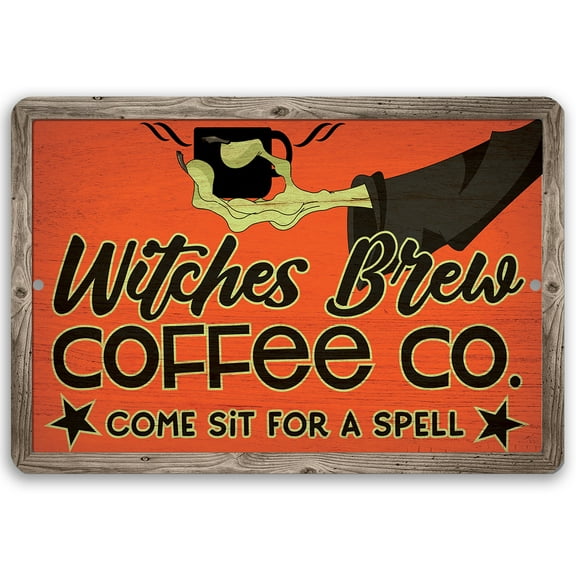 Metal Sign - Witches Brew Coffee Co - Durable Metal Sign - Use Indoor/Outdoor - Makes a Great Halloween Themed Coffee Shop Decor and Gift Under $20 (8" x 12")