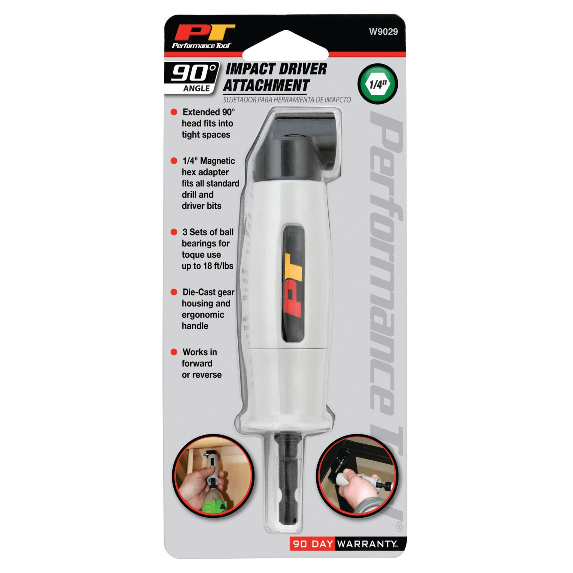 Performance Tool W9029 1/4-Inch Hex Compact Impact Driver Attachment for Tight Spaces with Die-Cast Gear Housing and Magnetic Adapter for Drill Bits