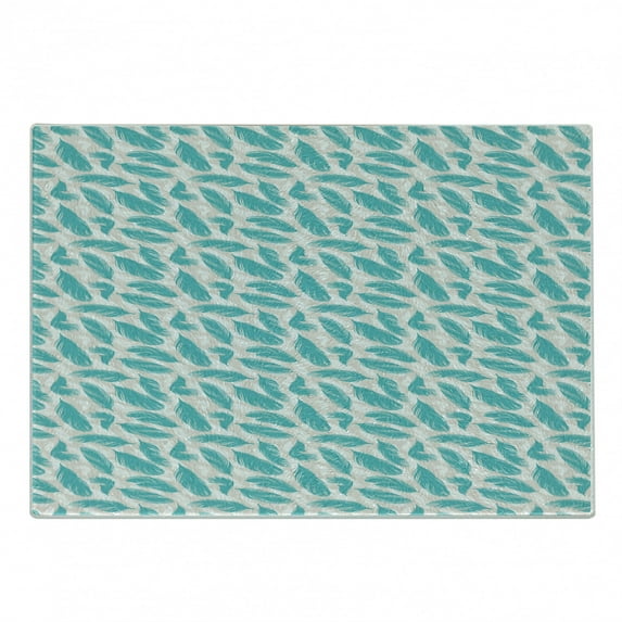 Turquoise Cutting Board, Quills Design Bird Feathers Abstract Animal Elements Nature Inspired, Decorative Tempered Glass Cutting and Serving Board, Small Size, Turquoise White Beige, by Ambesonne