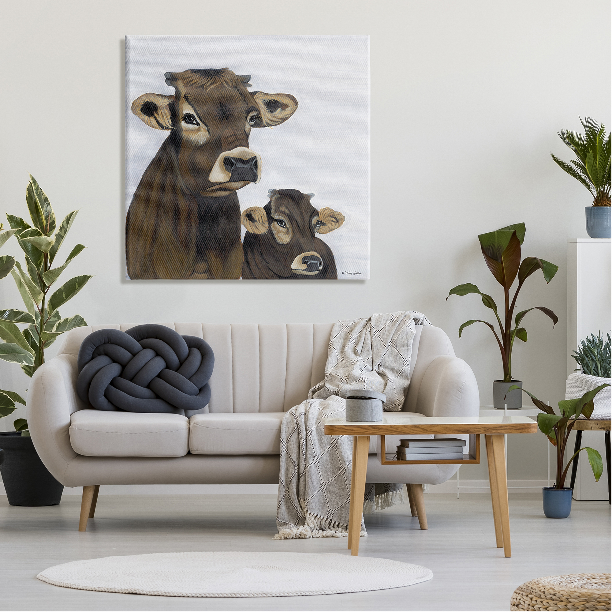 Stupell Mom & Baby Cow Painting Animals & Insects Painting Gallery Wrapped Canvas Print Wall Art