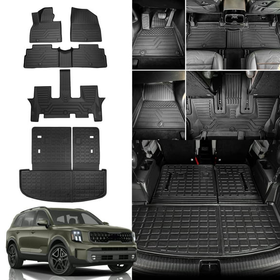 Floor Mats For 2020-2025 Kia Telluride 7&8 Seats Trunk Mat Cargo Mat Cargo Liner 2024 Telluride Accessories (Trunk Mat with Backrest Mat Floor Mats)