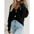 thumbnail image 5 of Women'S Chunky Knit Open Front Sweater Long Sleeve Button Loose Short Cardigan Outerwear Coats Black S, 5 of 7