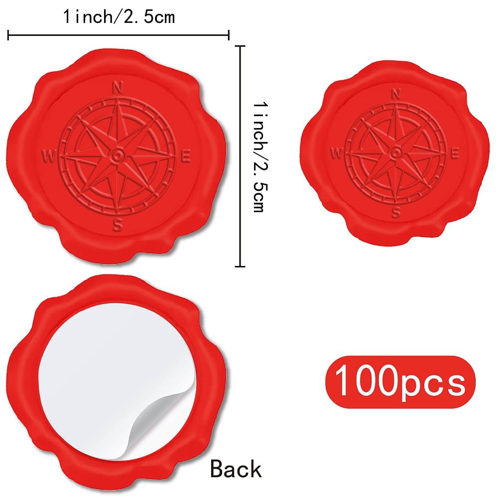 1box 100pcs Adhesive Wax Seal Stickers Envelope Seal Decoration For Craft Scrapbook Gift Red Compass 30mm 100pcs/box