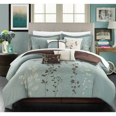 12 Piece Luxury Comforter Set In Sage Floral Queen Walmart Com