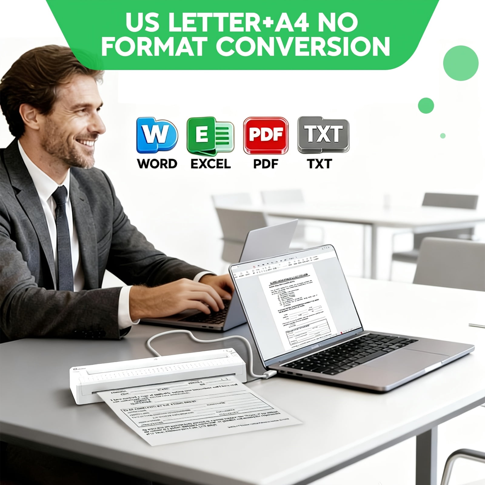 Wireless Portable Thermal Printer - 2-In-1 Tattoo Transfer Printer And Document Copier - Inkless Phone/Laptop Printer, Supports A4/8.5" X 11" US Letter, Compact for Travel And Home