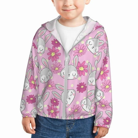 

Vsdgher Sunflower Rabbit Kids Sun Protection Hoodie with Zip Rash Guard Tops Children s Long Sleeve Sun Protection Clothing - 4 Years