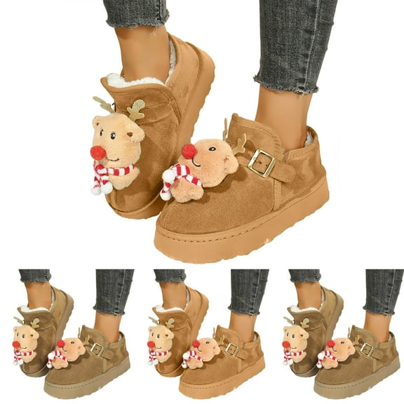 Dakaela Christmas Ankle Winter Mini Boots for Women Suede Platform Warm Snow Boot Fleece Lined Slip on Booties Brown 6