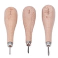 thumbnail image 1 of Set of 3 high hardness leather punches, ergonomic design, diamond-shaped punches with beech handle for punching leather, 1 of 4
