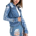 thumbnail image 5 of BEFOKA Women’s Oversized Button Up Frayed Hem Shacket Long Sleeve Pockets Denim Jean Jacket, 5 of 8