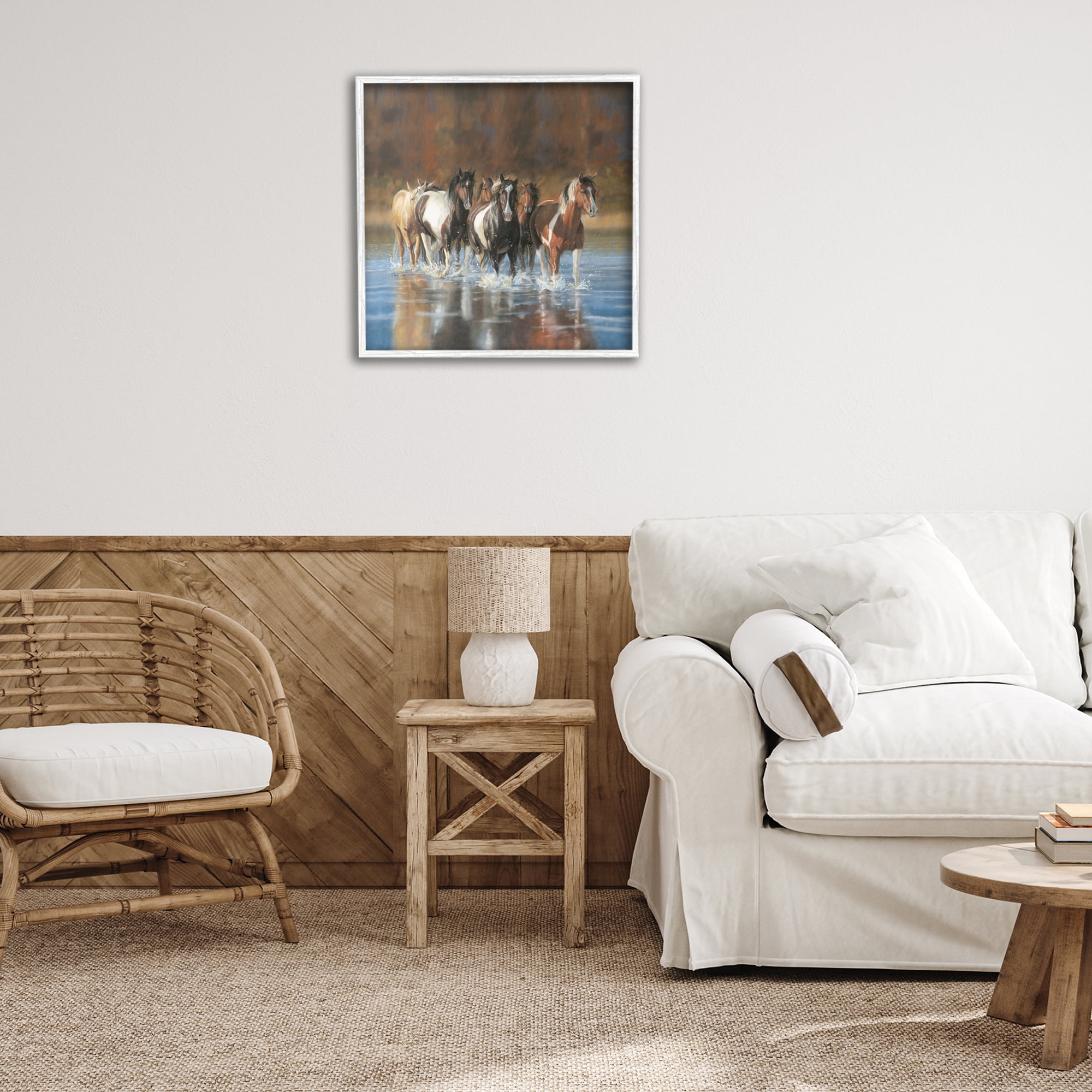Stupell Industries River & Horses Scenery Animals & Insects Painting White Framed Art Print Wall Art, 24 x 24