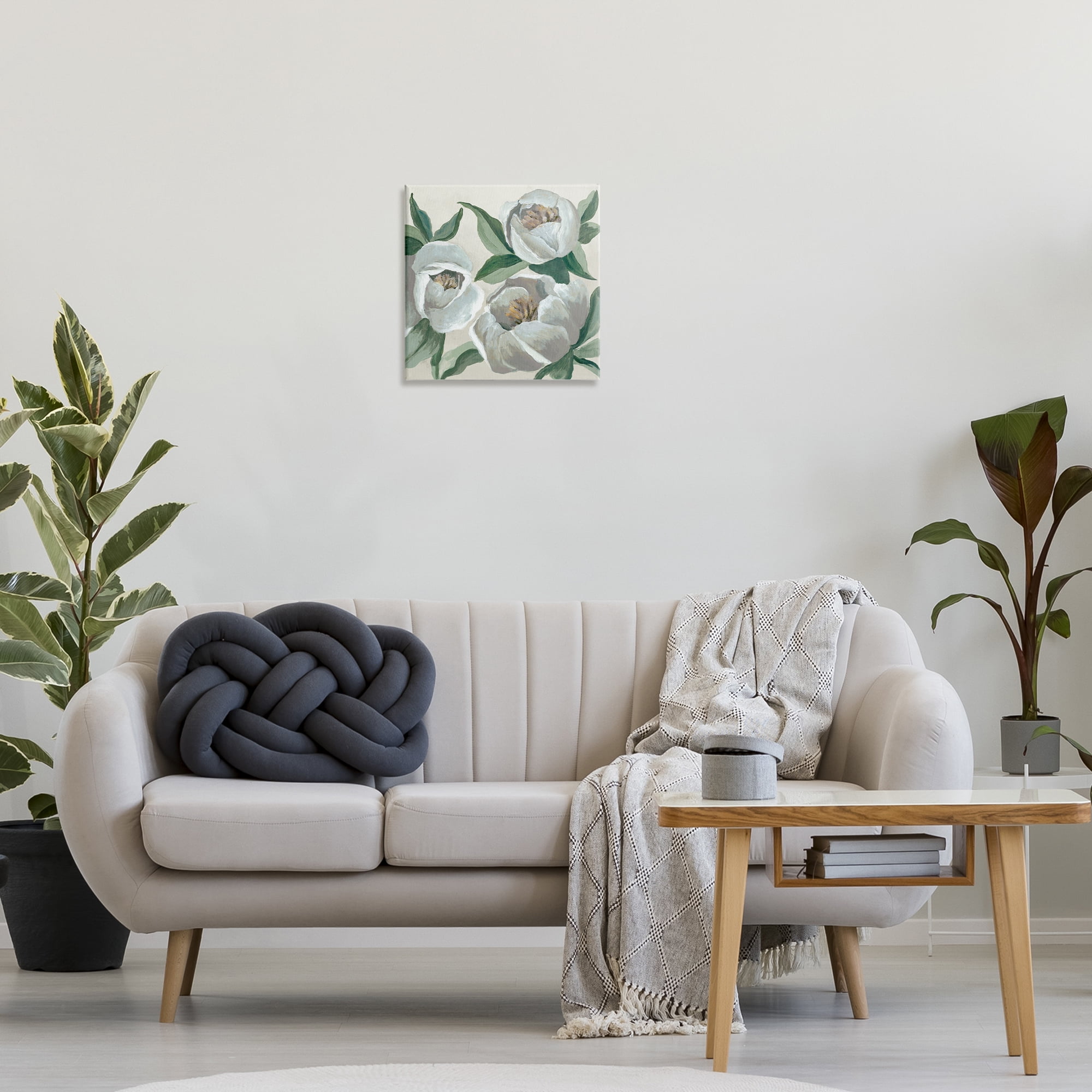 Stupell Industries Round White Peonies Plants & Flowers Painting Wrapped Canvas Art Print Wall Art, 17 x 17