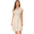 thumbnail image 1 of Vestido A Media Pierna Allegra K Con Cuello En V Y Manga Flutter Boho Floral Beige-Albaricoque XL, 1 of 6
