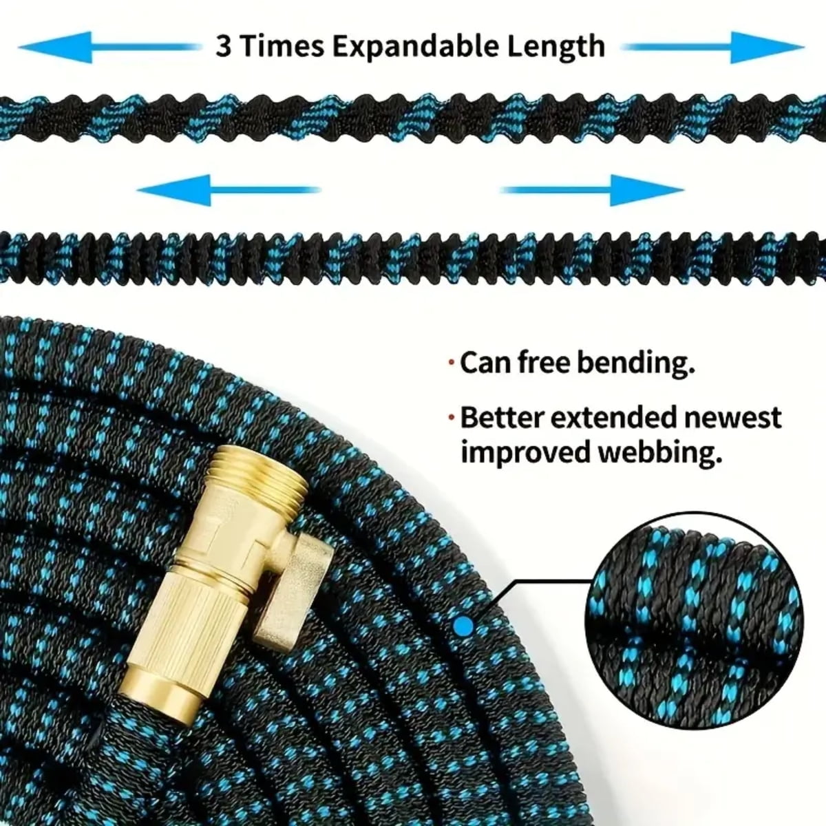 Garden Hose 100ft Kink-Free for Outdoor Water Hose Upgraded Leakproof Lightweight No-Kink 100ft Garden Hose