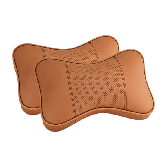 Pitycbo 2 Pieces Car Neck Pillow PU Leather Auto Accessories Ergonomic Design Breathable Brown
