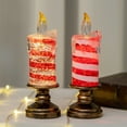 thumbnail image 2 of 6 Inch Flameless LED Christmas Candle with Glittering Sequins, Battery Operated Candy Striped Taper Candlestick, Safe Holiday Decor Night Light-2PCS, 2 of 5