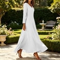 thumbnail image 4 of Women's Casual Maxi Dress Long Sleeve V Neck Dress Elegant A-Line Long Flowy Dress For Wedding Guest Cocktail Party Formal White M, 4 of 6