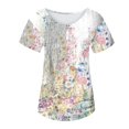 thumbnail image 5 of YLHFASHION Chemise à Manches Courtes pour Femmes en Coton et Lin à Motif Floral, Col en V, Clause, Rabais de 50 % Liquidation T-shirt à Manches Courtes pour Femmes, 5 of 5