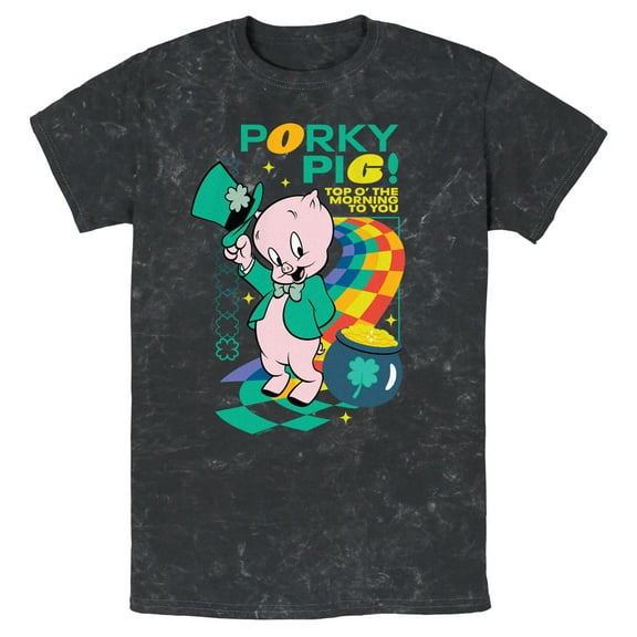 Men's Looney Tunes Porky Top o’ the Morning to You Graphic Tee Black 2X Large