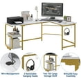 thumbnail image 3 of Aromei 70" L-Shaped Desk with 2-Tiers Storage Shelves, Home Office Large Corner Computer Desk, White and Gold, 3 of 10