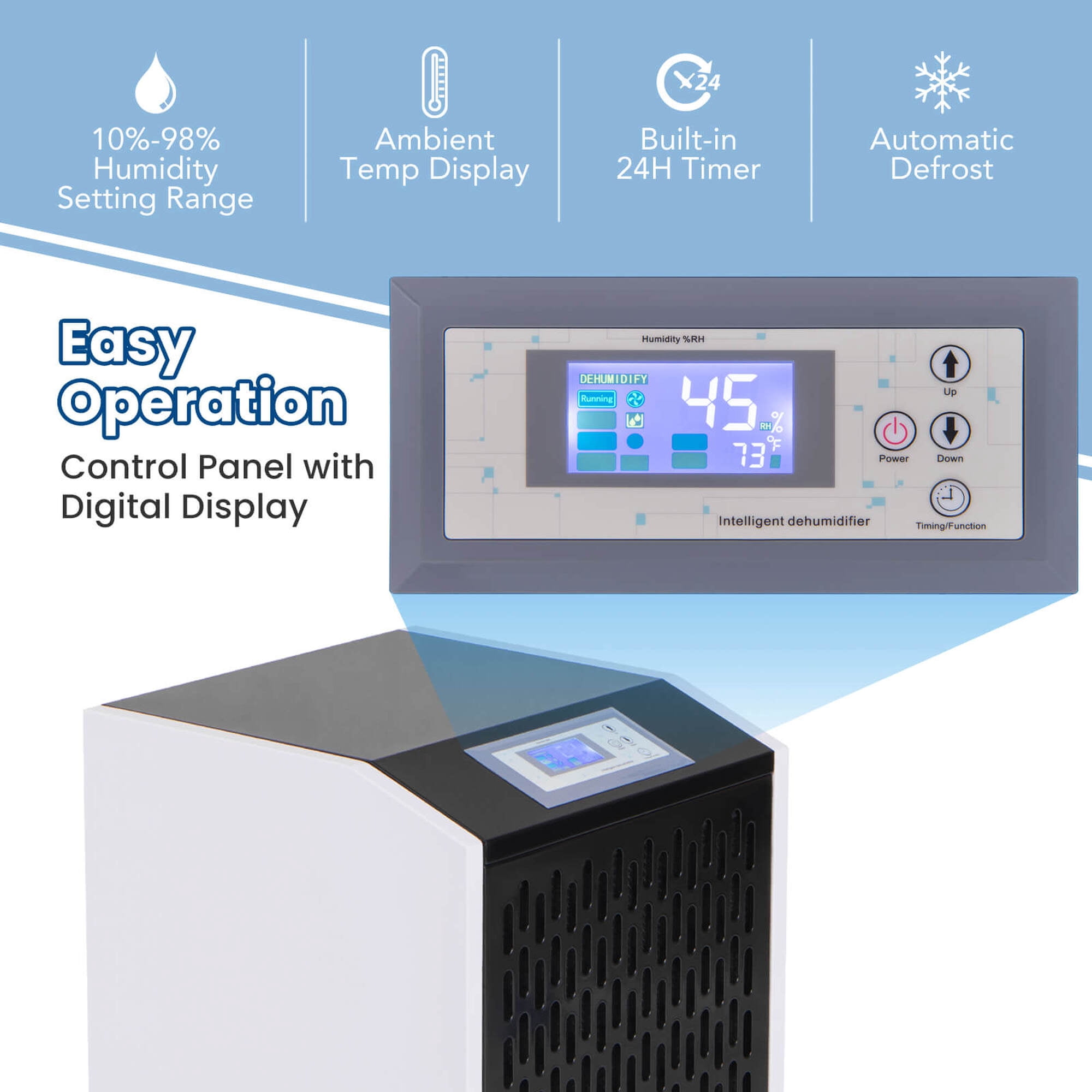 Costway 60-Pint(DOE) Commercial Dehumidifier with Drain Hose 8,500 Sq. ft Coverage Area (MAX 250Pint at 95°F, 90%RH)