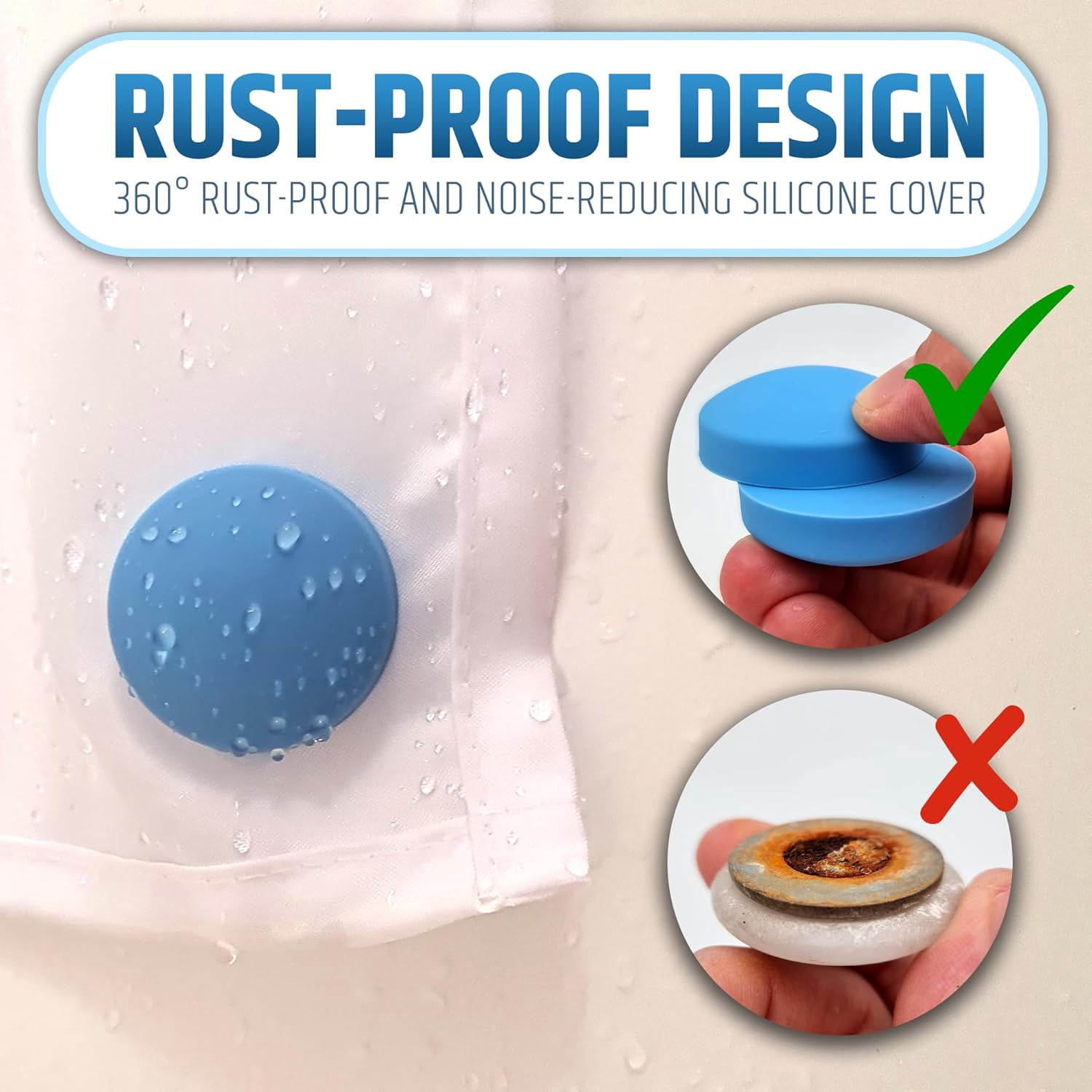 HMMAGNETS Magnetic Shower Curtain Weights with Rustproof Silicone Wrap, Blue, 4 Pairs