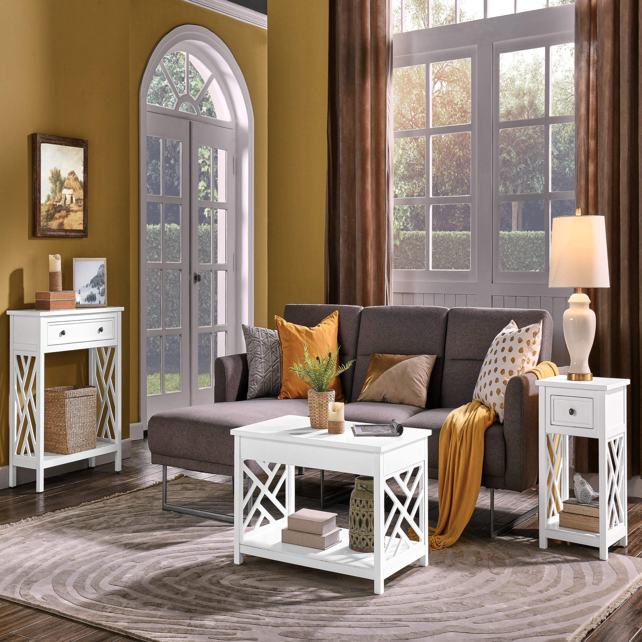 Alaterre Furniture Coventry 36 in. Wood Coffee Table, End Table, Sofa Table Set for Living Rooms, Modern Open Design Accent Furniture, White