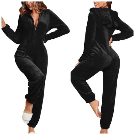 

GWAABD Plaid Long Sleeve Jacket Short Style Nine Points Women s Slim Christmas Long Sleeve Pajamas Zipper Hooded Jumpsuit Pajamas 3D Ear Buttoned Fluffy Rompe Cute 1 Piece Suit Christmas On Sl