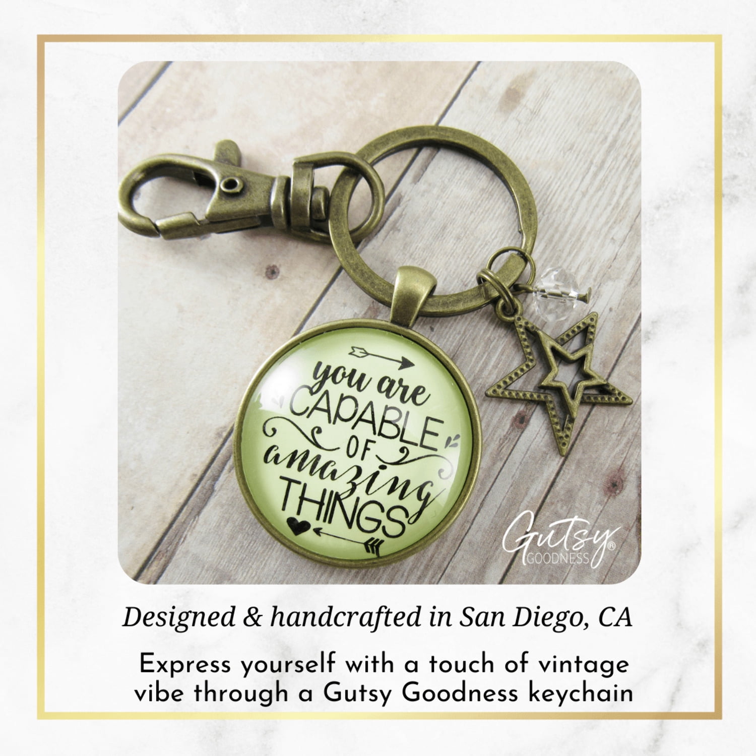 You Are Capable of Amazing Things Gutsy Goodness Bronze Keychain Positive Message Quote Mantra Gift Jewelry