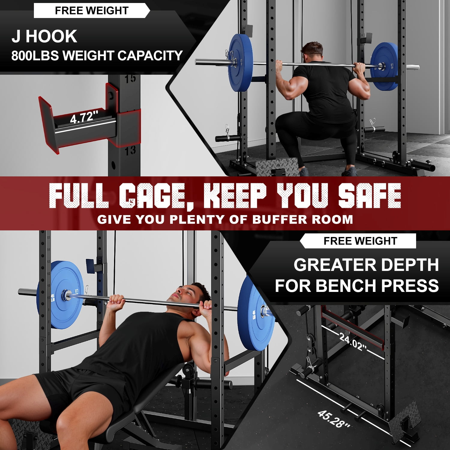 MITONOS Power Cage, 2000LB Squat Rack with Cable Crossover System, Multi-Function Weight Cage, Home Gym Workout Machine with More Training Attachments, BK