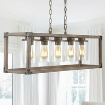 JONATHAN Y Zeniba 36" 5-Light Linear Adjustable Iron/Seeded Glass Rustic Farmhouse LED Pendant, Brown