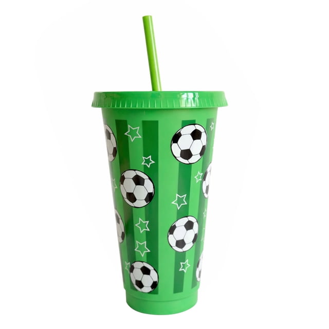 Vaso de plástico de 710 ml con temática de fútbol, vaso reutilizable de 24 oz, botella para beber, artículos esenciales para fiestas deportivas y de fútbol, regalo para aficionados.