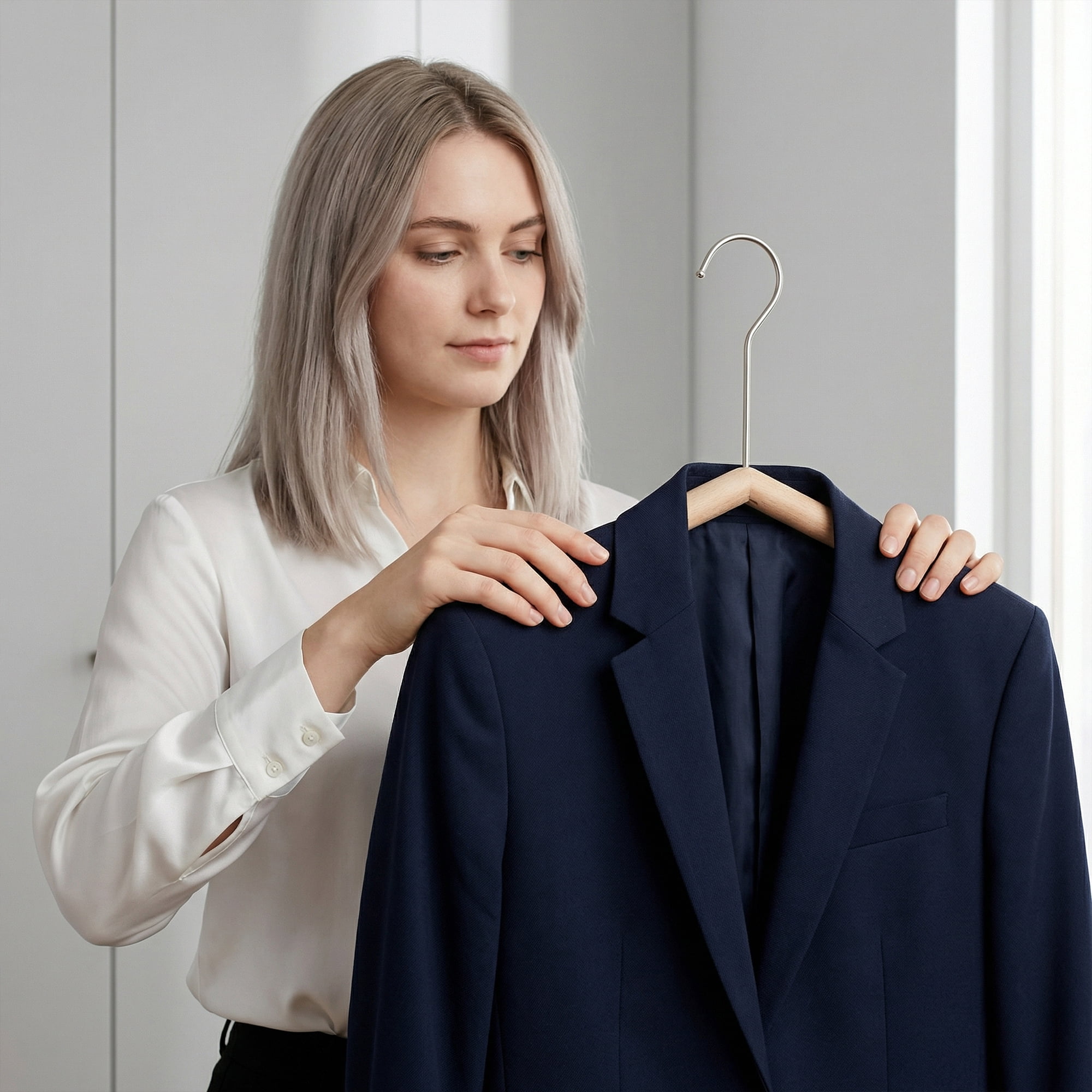 Unique Bargains 2Pcs Wood Space Saving Sleek Hangers Silver
