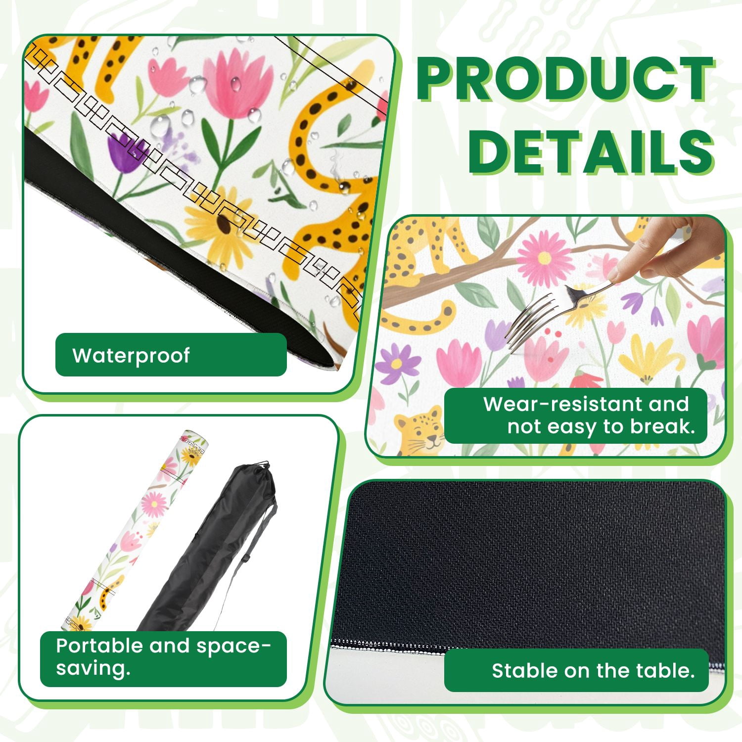 Mahjong Mat 31.5" x 31.5" Playful Leopards Among Colorful Flowers Vibrant Nature Non-Slip Noise Reduction American Mahjong Tiles Table Cover for Dominoes Poker Card Board Games Gift