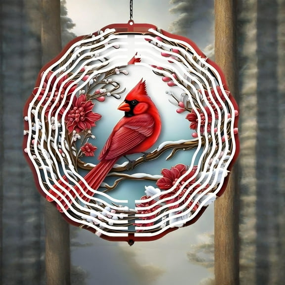 HELLOYOUNG 10.3- Inch Modern Simple Iron Cardinal Wind Chime Metal Wall Hanging Creates Serene Nature Atmosphere Outdoor and Lans Enhances Decor