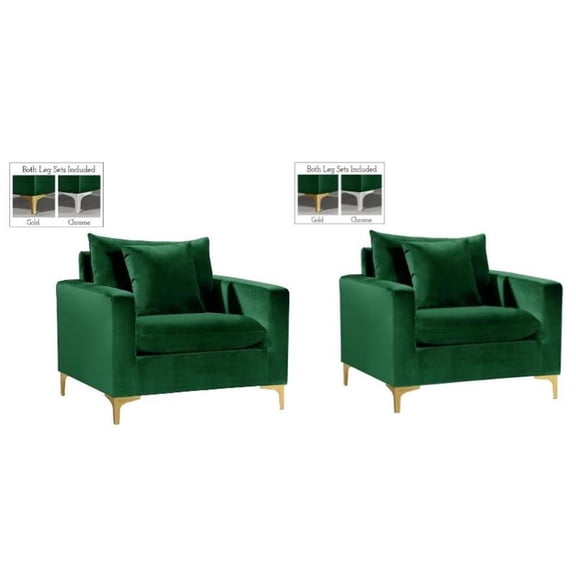 Home Square 2 Piece Upholstered Velvet Accent Chair Set in Green