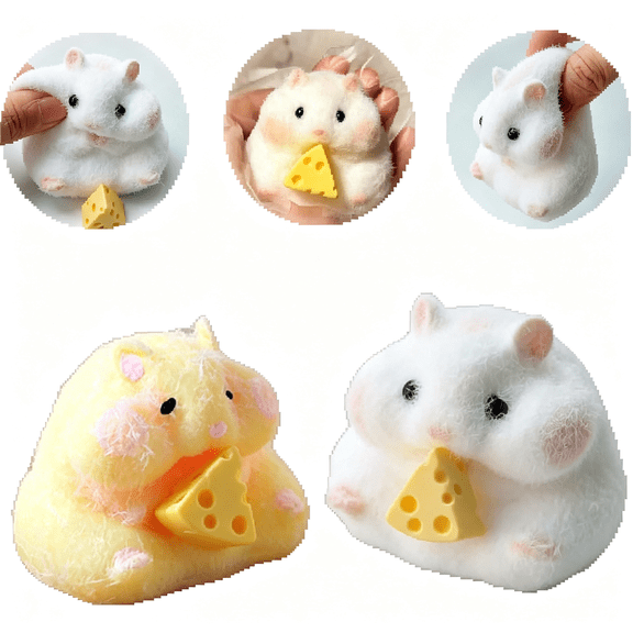 CYFW 2Pcs Squashy Hamster Squeeze Toys,3" Big Cute Soft Hamster Squashy Toys,Stress Relief Squishies for Kids Party Favors,P" Family,Fidget Toys Suitable Adults Kids Big