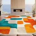 thumbnail image 2 of Design&I 8'x10' Washable Area Rug Orange Teal Funky Classroom Design Retro Abstract Swirls with Bold Curves for King Size Bedroom, Under Bed, Sleek Flatweave Pet Friendly, 2 of 7