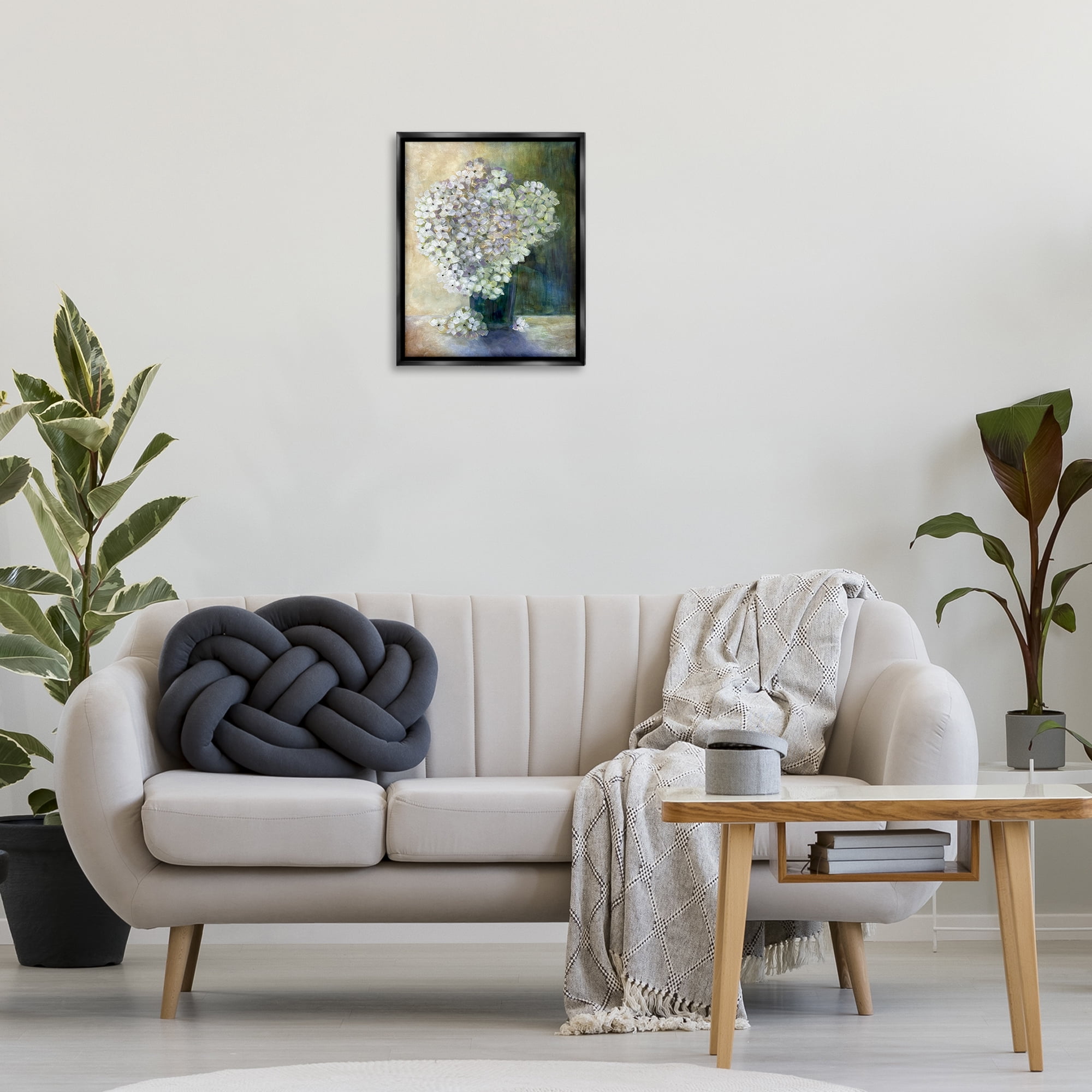Stupell Industries Romantic Hydrangea Blooms Botanical & Floral Painting Black Floater Framed Art Print Wall Art, 17 x 21