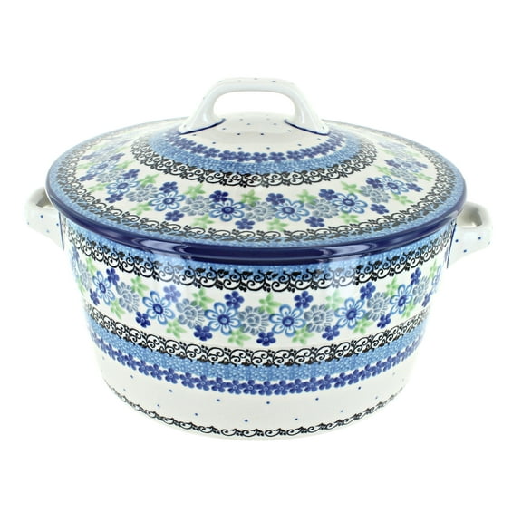 Blue Rose Polish Pottery Eliza Covered Round Baker