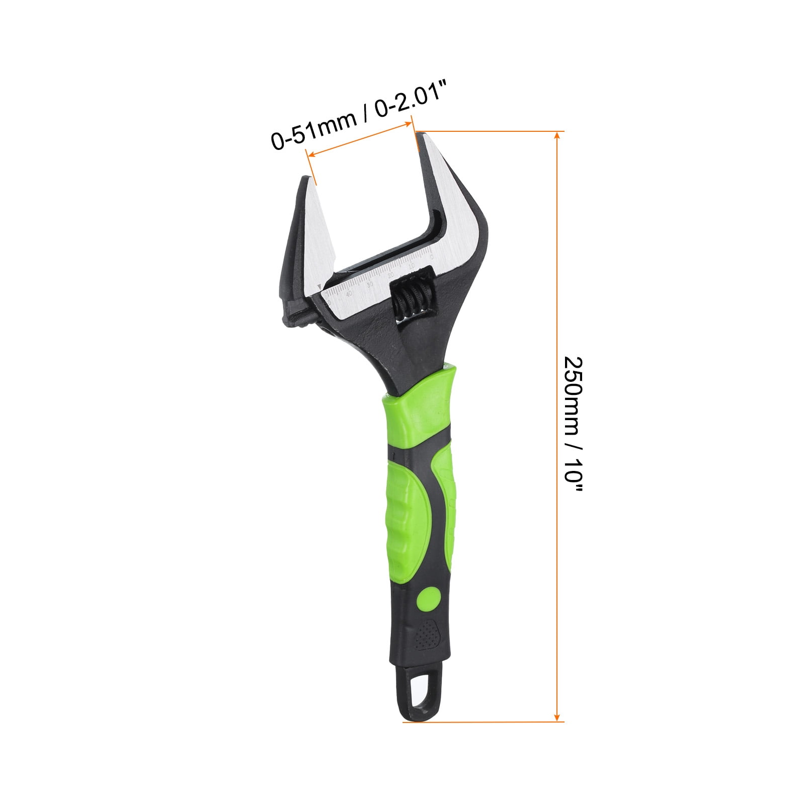 1pcs Adjustable Wrench 10" CR-V Universal Spanner Wide Opening, Black/Green