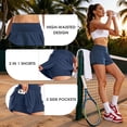 thumbnail image 3 of Cadmus 2 in 1 Women's Spandex Athletic Shorts Gym Yoga Shorts Pockets ,1 Pack,Navy,M, 3 of 9