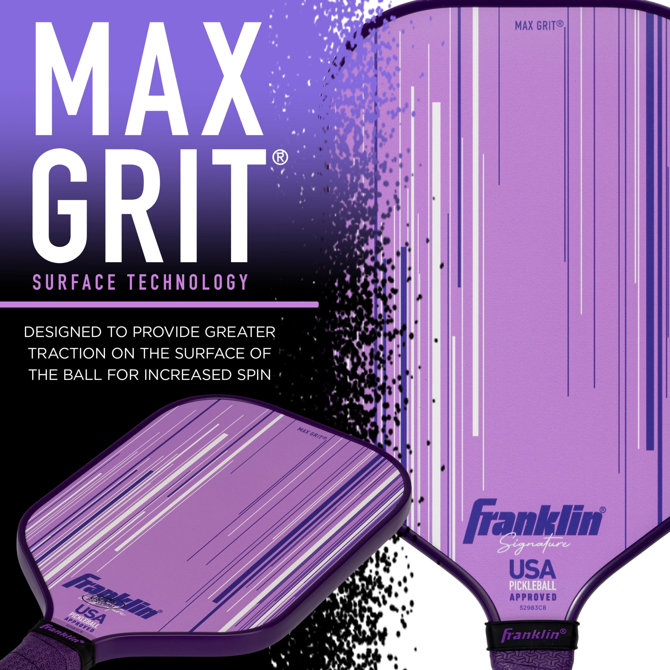 Franklin Sports Pro Pickleball Paddles - Signature Series Pro Pickleball Paddle with MaxGrit Surface - USA Pickleball (USAPA) Approved Tournament Pickleball Paddle - 13mm Polypropylene Core - Lilac