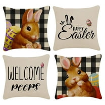 Easter Pillow Covers Spring Decoration for Home Happy Bunny Buffalo Plaid Throw Pillows Farmhouse Decor 18" x 18" 4 Pcs