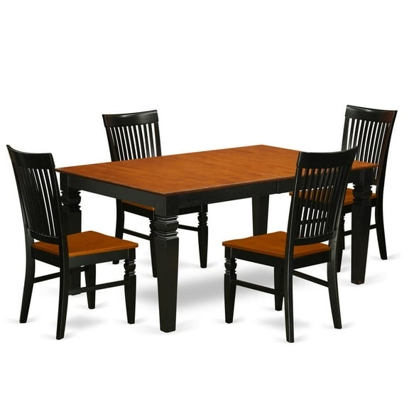 East West Furniture Logan 5-piece Wood Table and Kitchen Chairs in Black/Cherry